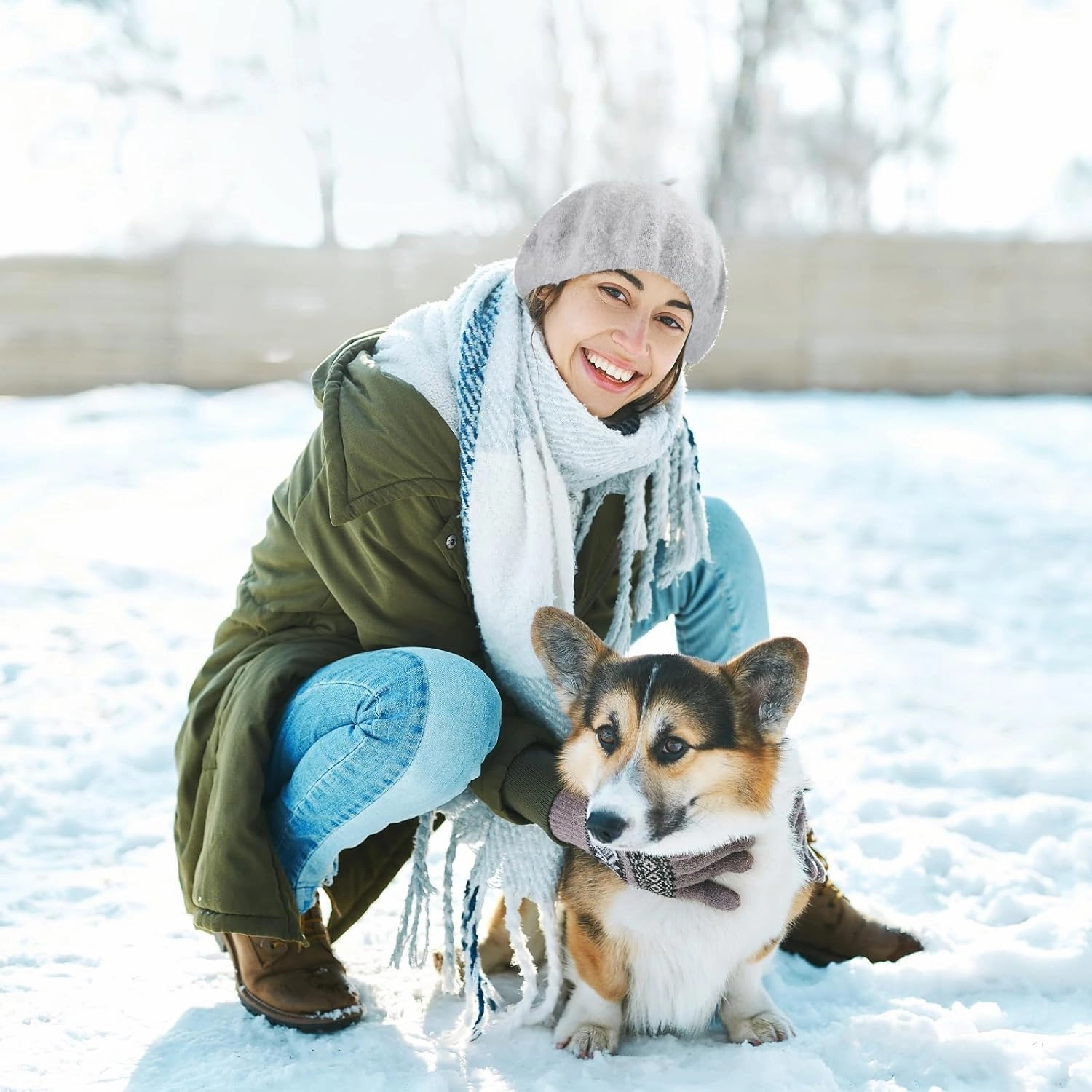 Shinymoon 48 Pcs Women Wool Beret Hat with Silky Scarf French Beret Bulk for Women Girls Winter