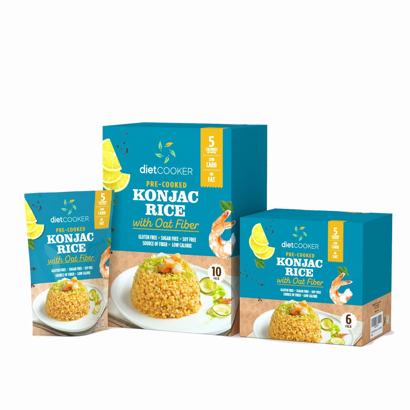 Shirataki Rice, DIET COOKER Konjac Rice 6 Pack Inside, Keto & Vegan Friendly, 9.52 oz, Odor Free, Low Calorie, Zero Net Carbs, Slim Rice Healthy Diet Food with Oat Fiber