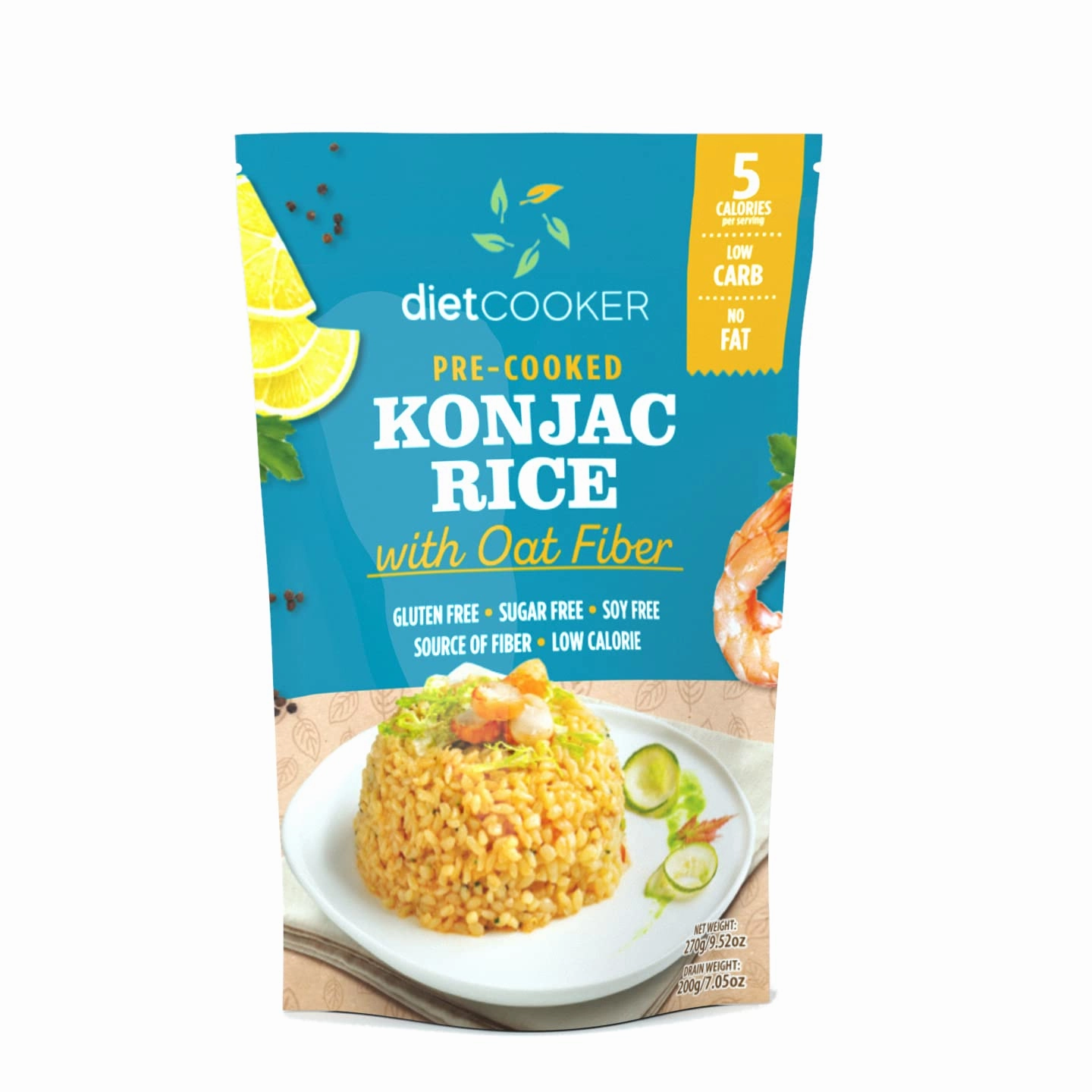 Shirataki Rice, DIET COOKER Konjac Rice 6 Pack Inside, Keto & Vegan Friendly, 9.52 oz, Odor Free, Low Calorie, Zero Net Carbs, Slim Rice Healthy Diet Food with Oat Fiber