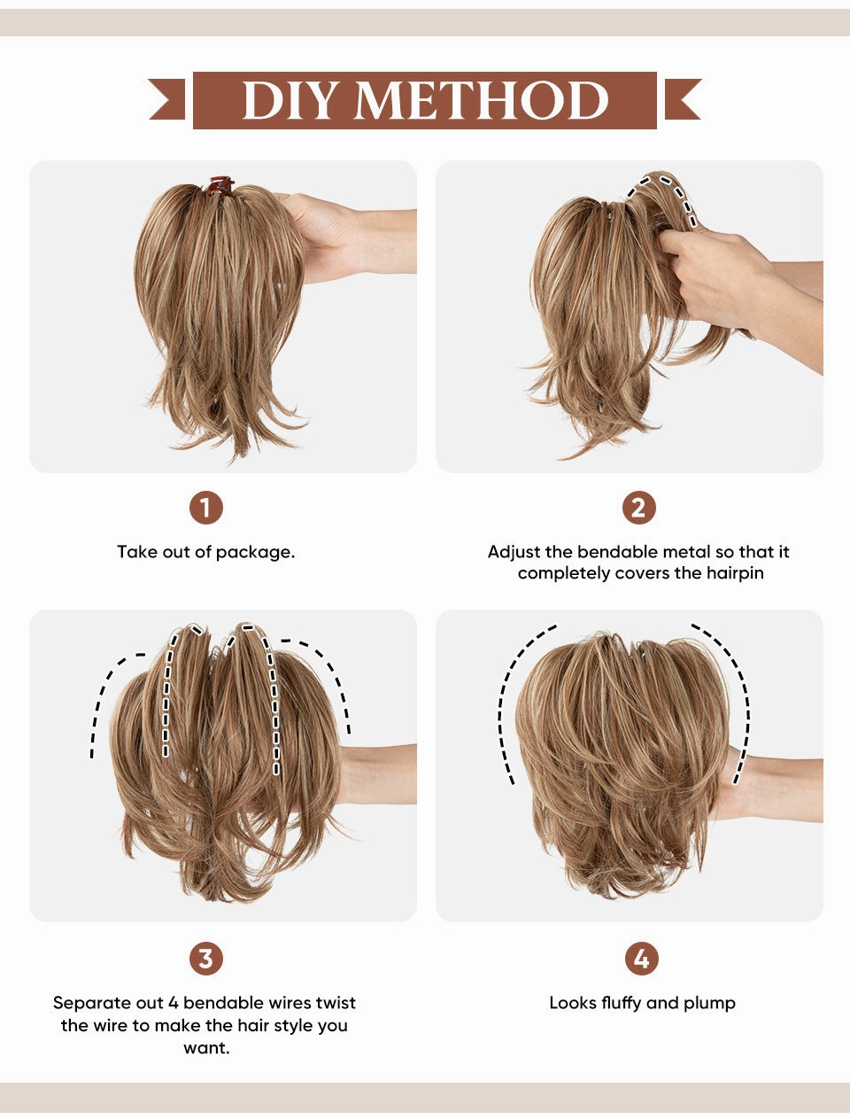 Short Ponytail Claw Curly Wigs Adjustable Fluffy Hair Extensions Wholesale