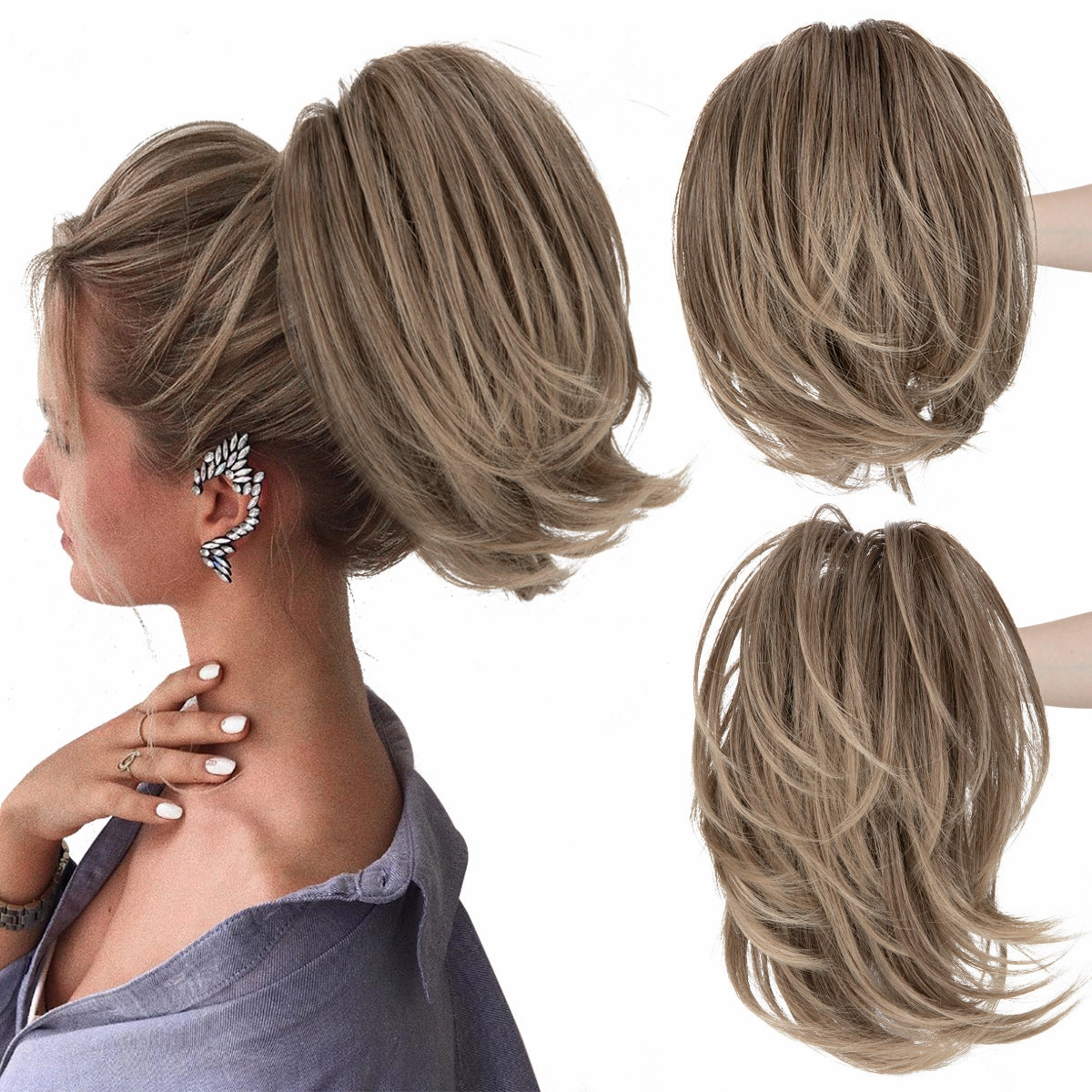 Short Ponytail Claw Curly Wigs Adjustable Fluffy Hair Extensions Wholesale