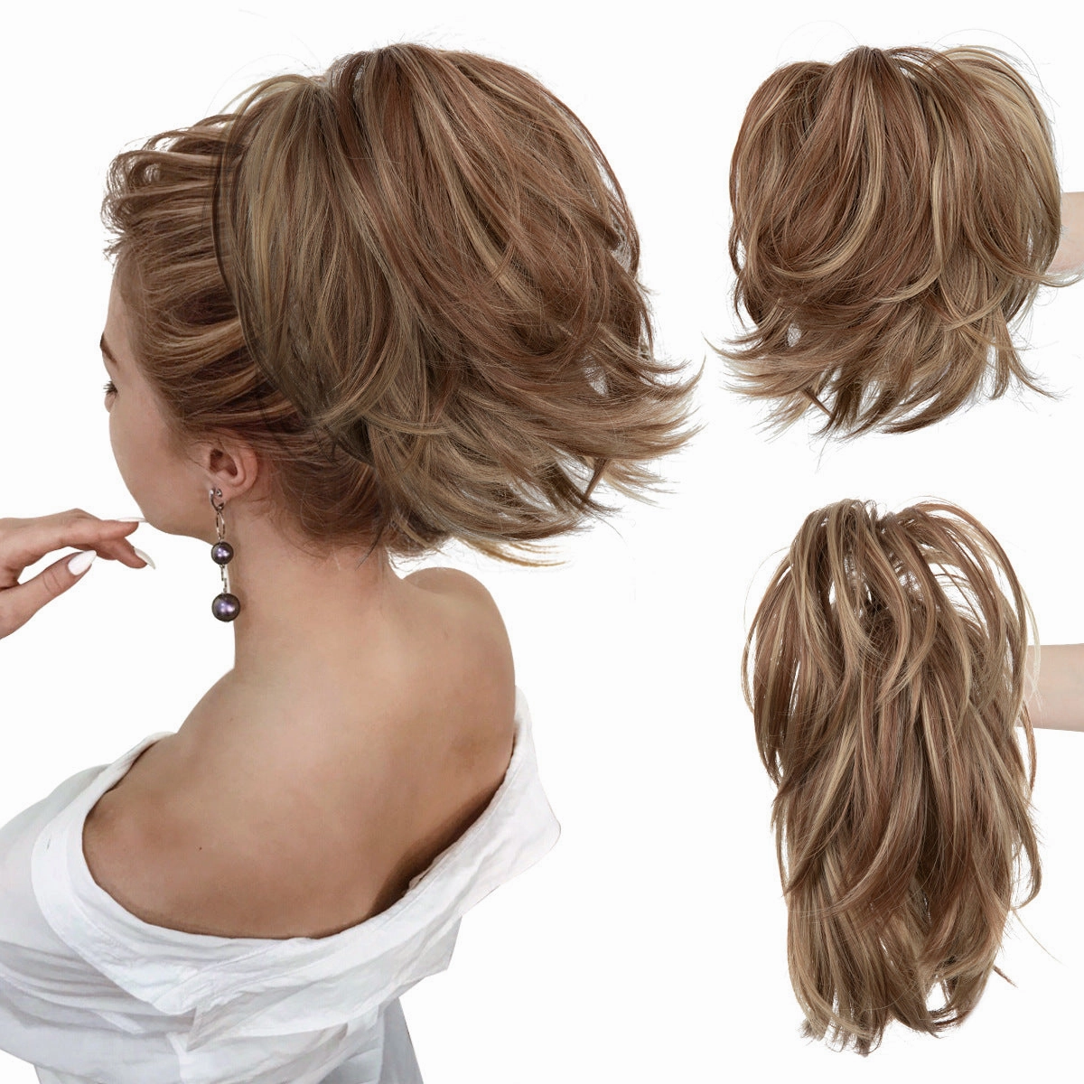 Short Ponytail Claw Curly Wigs Adjustable Fluffy Hair Extensions Wholesale