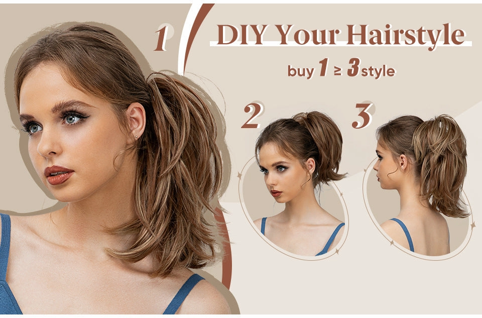 Short Ponytail Claw Curly Wigs Adjustable Fluffy Hair Extensions Wholesale