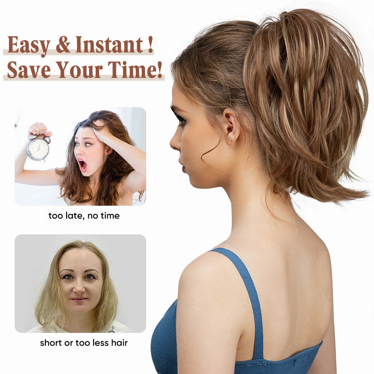 Short Ponytail Claw Curly Wigs Adjustable Fluffy Hair Extensions Wholesale