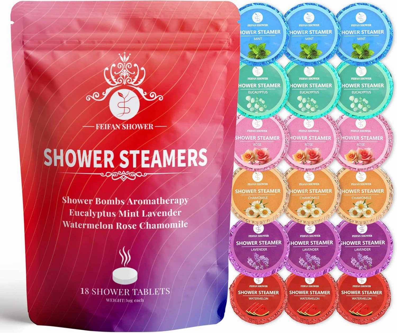 Shower Steamers Aromatherapy, 18-Pack Shower Bombs, Gifts for Women Mom Her Daughter Wife, Organic Eucalyptus Mint Rose Lavender Chamomile Watermelon Essential Oil, Fathers Day Birthday Gifts for Men