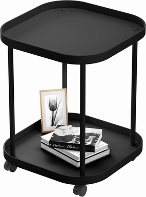 Side Table with Wheels, End Table Living Room Plastic Mobile Sofa Side Table Small Night Stand Bedroom Black
