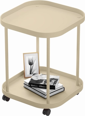 Side Table with Wheels, End Table Living Room Plastic Mobile Sofa Side Table Small Night Stand Bedroom Khaki