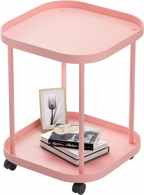 Side Table with Wheels, End Table Living Room Plastic Mobile Sofa Side Table Small Night Stand Bedroom Pink