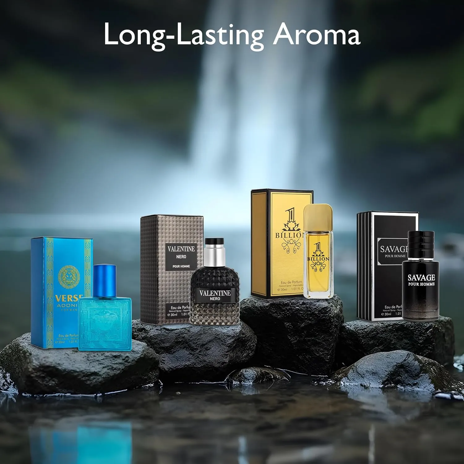 Signature Scent 4-Piece Mini Fragrance Set for Men Includes Savage/1 Billion/Verse/Valentine Collection of Woody, Spicy, Citrus & Aromatic Fragrance Non-Irritating Ingredient Each One in 30ml Bottle