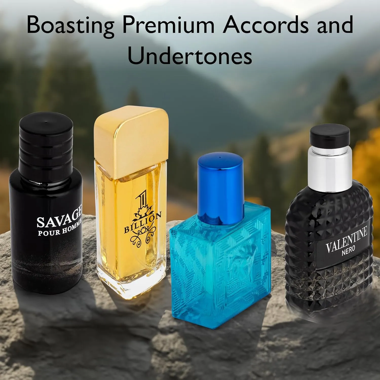 Signature Scent 4-Piece Mini Fragrance Set for Men Includes Savage/1 Billion/Verse/Valentine Collection of Woody, Spicy, Citrus & Aromatic Fragrance Non-Irritating Ingredient Each One in 30ml Bottle