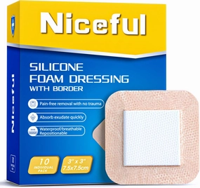 Silicone Foam Dressing 3x3 in (7.5x7.5 cm)- Ultra Soft Wound Dressing for Minor Surgical Incisions, Abrasions and Blisters, Waterproof Silicone Bandages for Sensitive Skin Wound Care(10 Pcs)