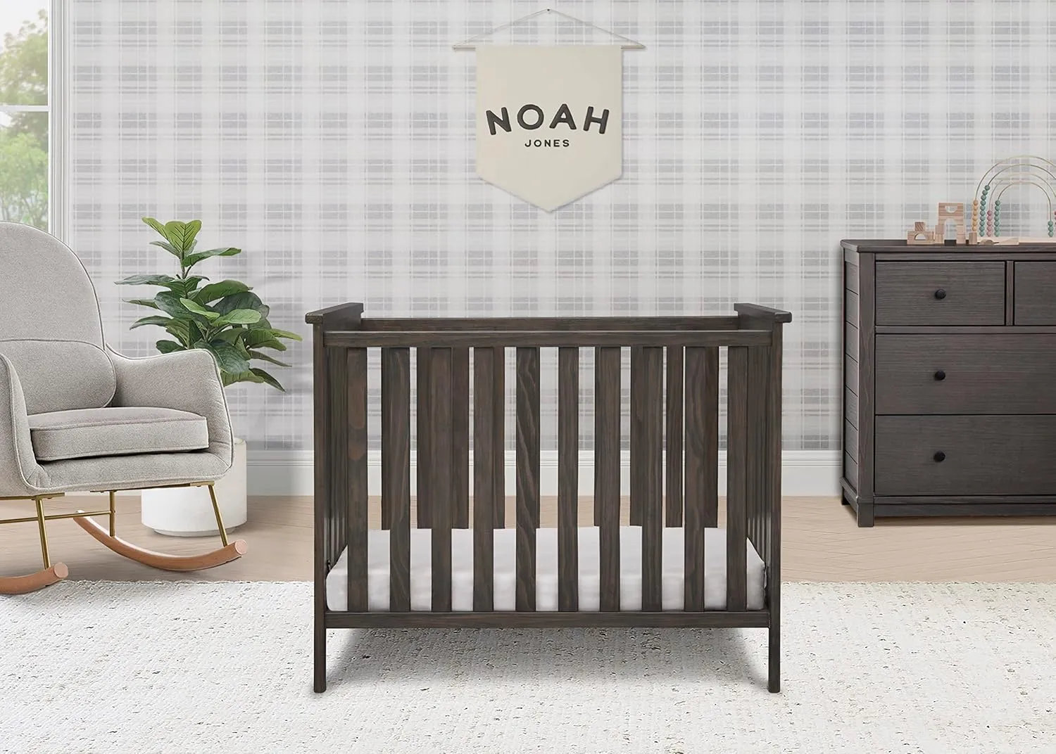 Simmons Kids Monterey Mini Crib with Mattress - Greenguard Gold Certified, Rustic Gray