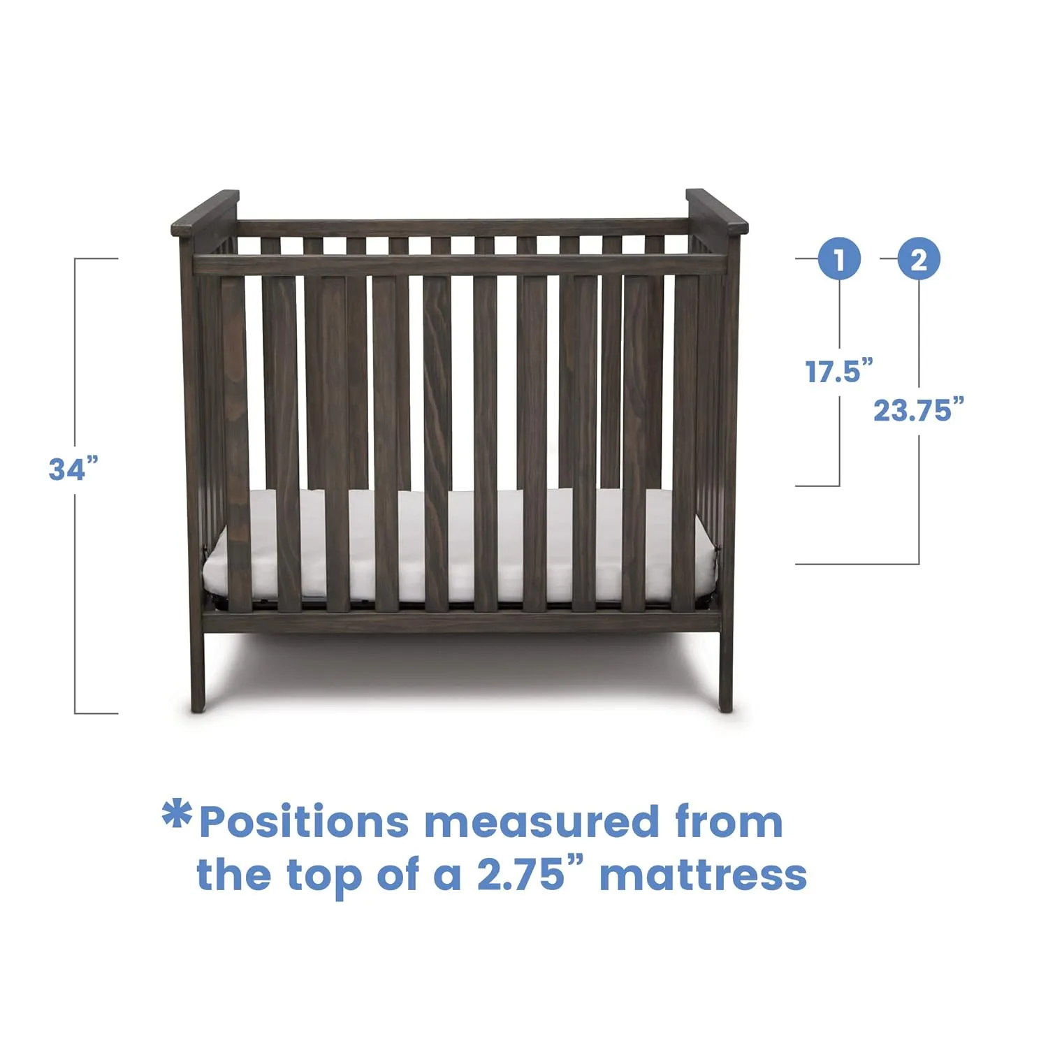 Simmons Kids Monterey Mini Crib with Mattress - Greenguard Gold Certified, Rustic Gray