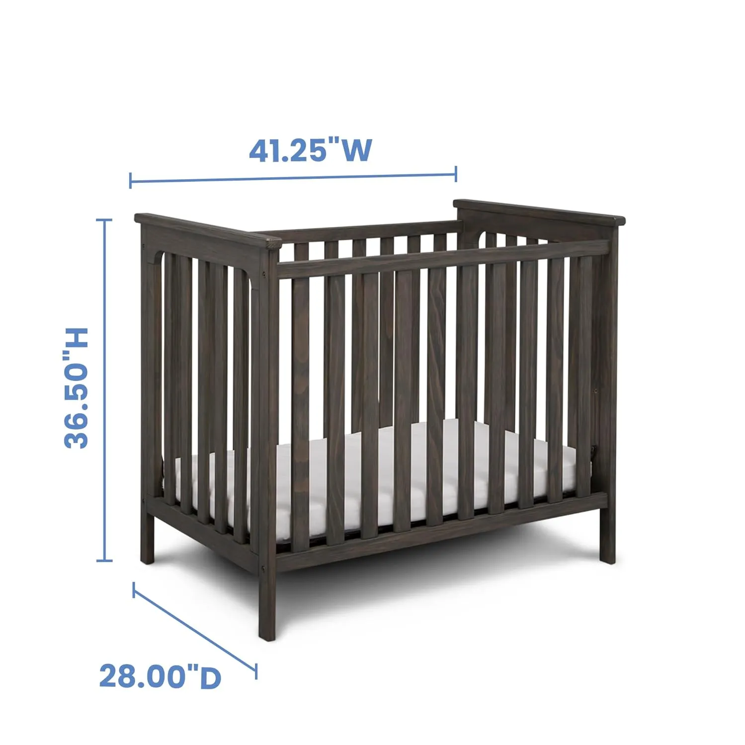 Simmons Kids Monterey Mini Crib with Mattress - Greenguard Gold Certified, Rustic Gray