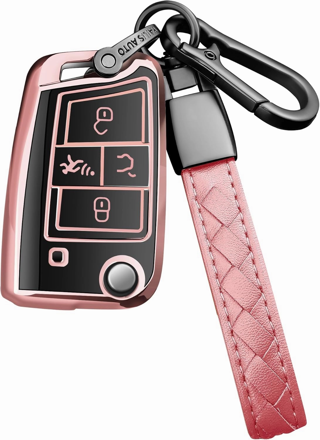 Sindeda for Volkswagen Key Fob Cover with Keychain Soft Full Protection Key Shell Key Case Compatible with VW Tiguan Golf Jetta Polo Atlas Skoda (Rose Gold)