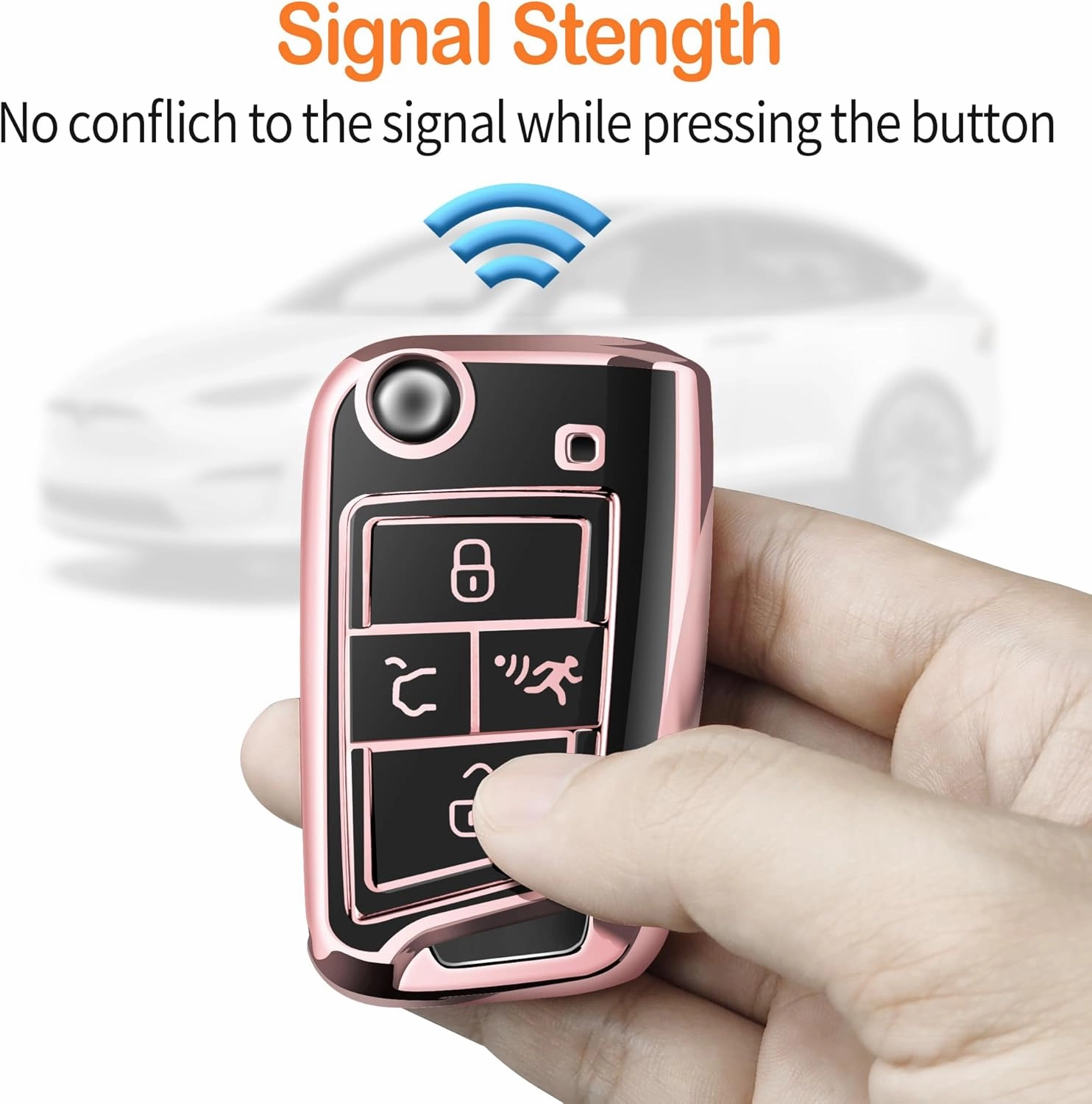 Sindeda for Volkswagen Key Fob Cover with Keychain Soft Full Protection Key Shell Key Case Compatible with VW Tiguan Golf Jetta Polo Atlas Skoda (Rose Gold)