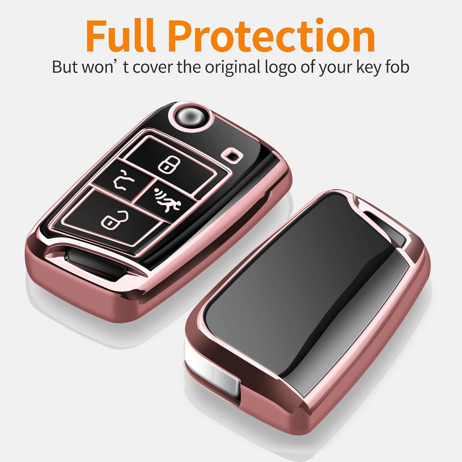 Sindeda for Volkswagen Key Fob Cover with Keychain Soft Full Protection Key Shell Key Case Compatible with VW Tiguan Golf Jetta Polo Atlas Skoda (Rose Gold)
