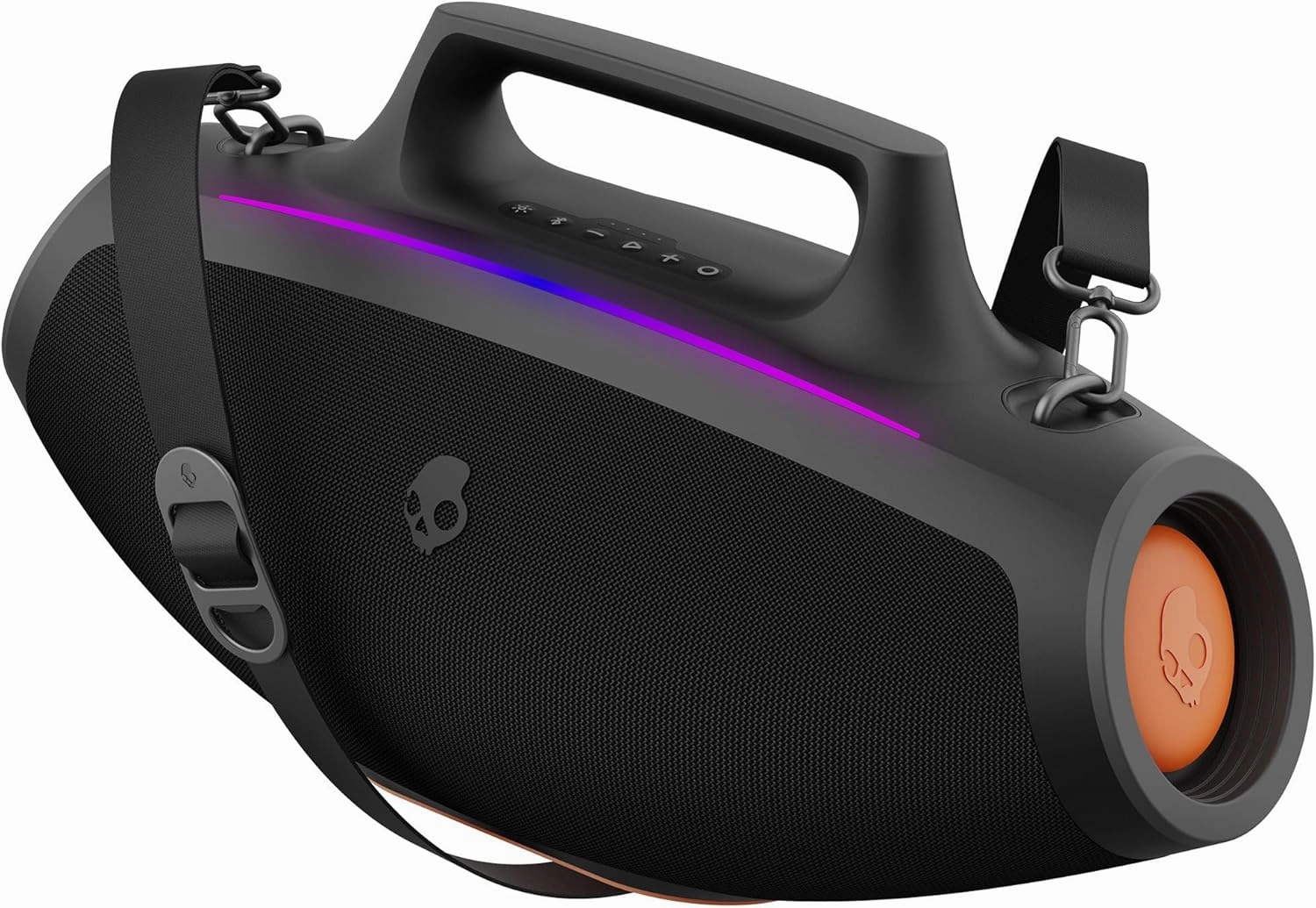 Skullcandy Barrel Bluetooth Boombox Speaker – Water-Resistant Wireless Portable Speaker, with LED Lightshow Mode, 12 Hour Battery, Multi-Link, & USB-C & USB-A Output Charging