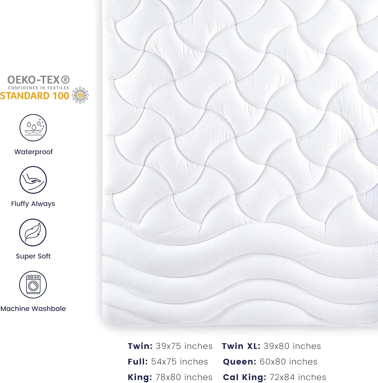 SLEEP ZONE Extra Thick Full Mattress Pad for Back Pain Relief, Noiseless with Deep Pocket Up to 21 Inches (White, Full)
