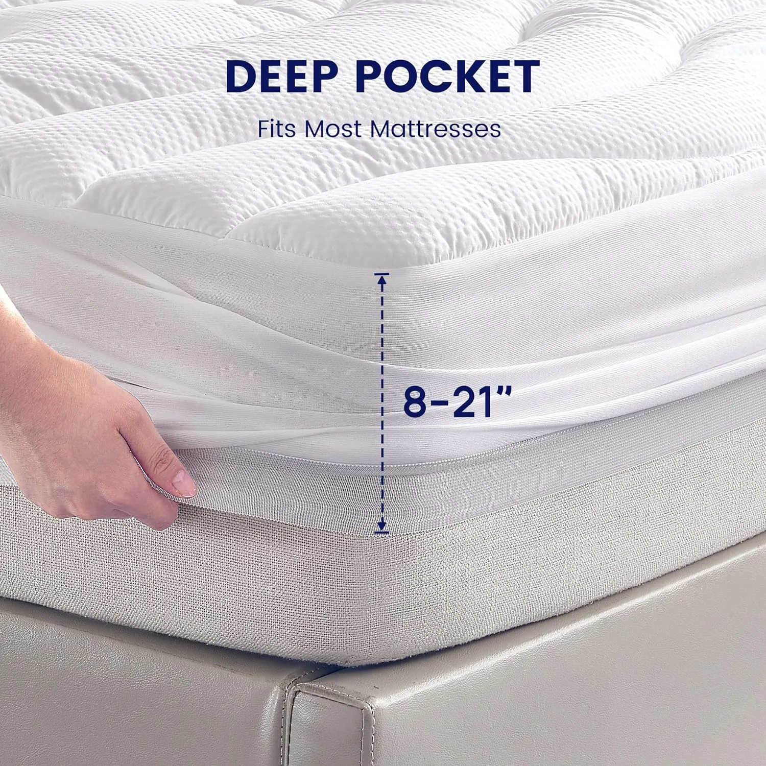SLEEP ZONE Extra Thick Full Mattress Pad for Back Pain Relief, Noiseless with Deep Pocket Up to 21 Inches (White, Full)