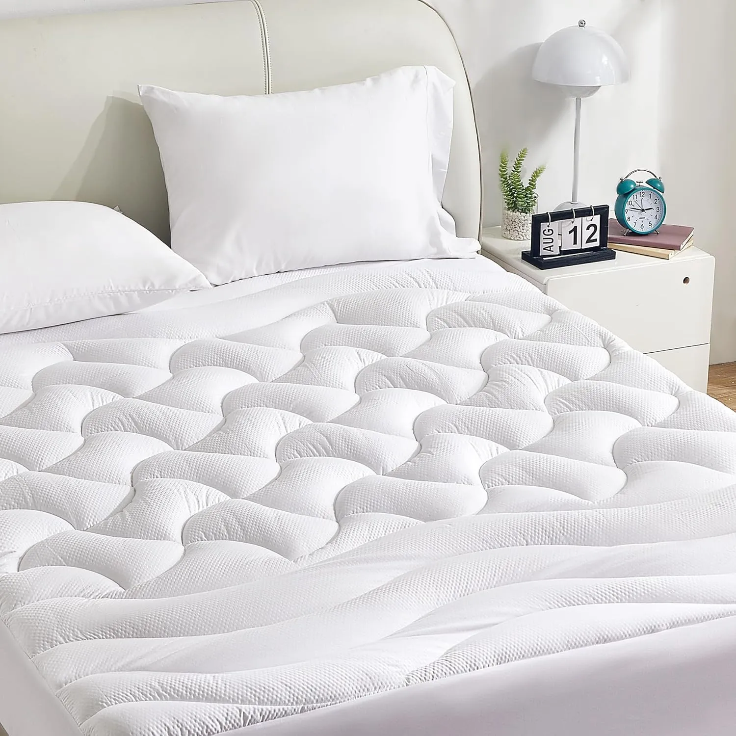 SLEEP ZONE Extra Thick Full Mattress Pad for Back Pain Relief, Noiseless with Deep Pocket Up to 21 Inches (White, Full)