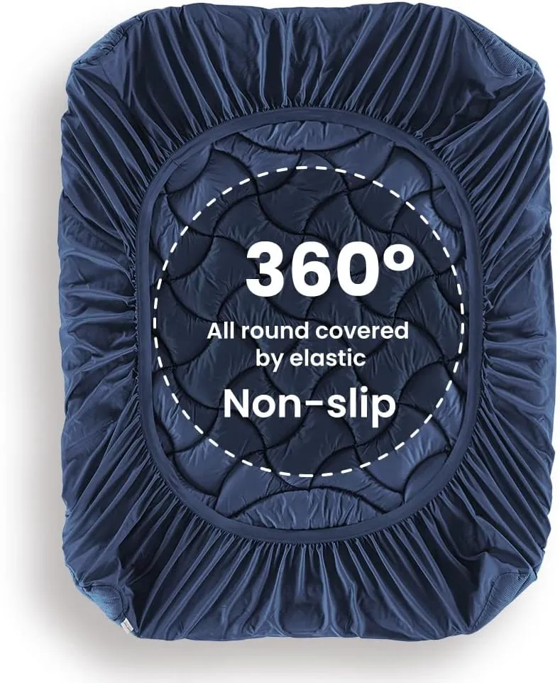 SLEEP ZONE Full Size Cooling Mattress Topper, Premium Zoned Cool Mattress Pad Cover, Padded Mattress Protector Breathable Washable, Deep Pocket 8-21" (Navy, Full)