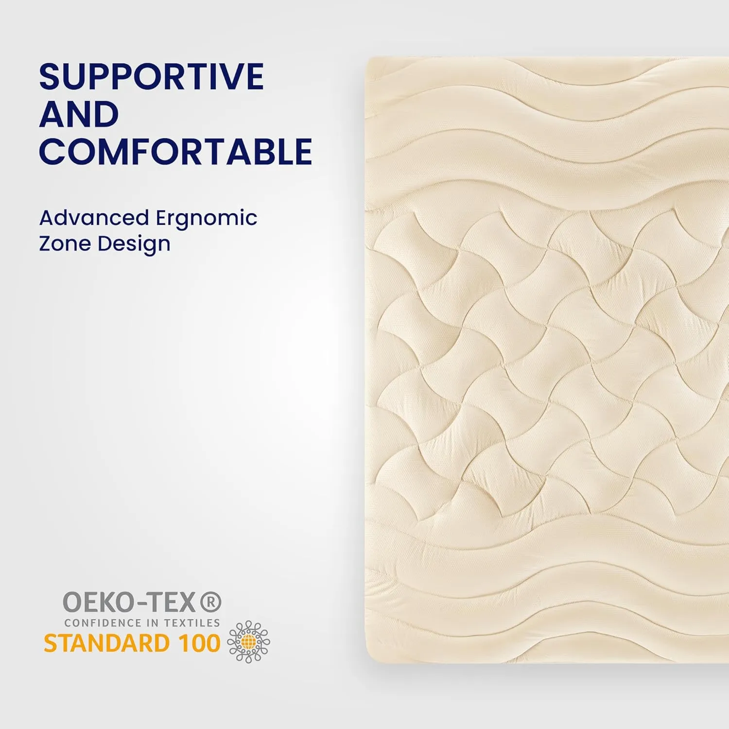 SLEEP ZONE King Size Cooling Mattress Topper, Premium Zoned Cool Mattress Pad Cover, Padded Mattress Protector Breathable Washable, Deep Pocket 8-21" (Beige, King)