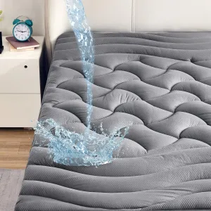 SLEEP ZONE Waterproof Mattress Pad Queen Size Deep Pockets, Extra Thick Fitted Cover for Back Pain, 60 x 80 Inches (Grey, Queen)