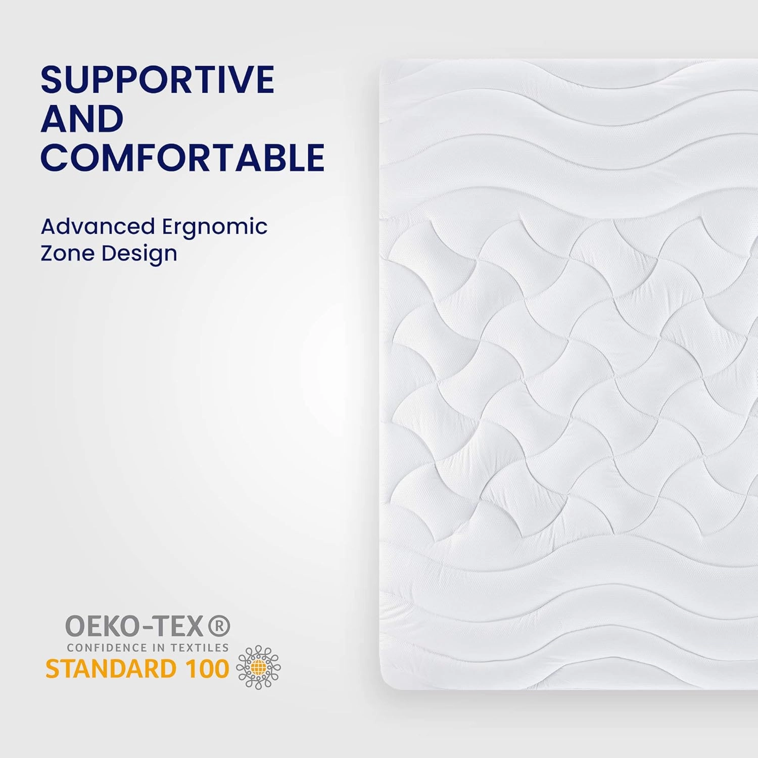 SLEEP ZONE Cooling Queen Mattress Topper, Premium Zoned Cool Mattress Pad Cover, Padded Mattress Protector Breathable Washable, Deep Pocket 8-21" (White, Queen)