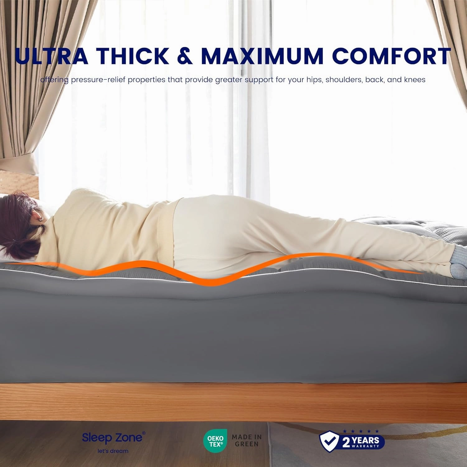 SLEEP ZONE Mattress Topper King Size, Extra Thick Fitted Mattress Pad for Back Pain, Plush and Support Mattress Cover, Deep Pockets Mattress Protector, Hotel Quality (Grey, King)
