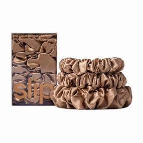 slip Back to Basics Light Brown Midi & Large Scrunchie Set | Includes 2 Midi & 1 Large Pure Silk Scrunchies | 100% Mulberry Silk, Anti-Crease, Hair-Friendly, Reduces Breakage | Stylish & Durable