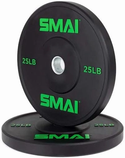 SMAI HD Bumper Plates - Ideal for Cross-Training, Weightlifting, Fitness, Strength Gym Weights. Stainless Steel Inserts, Quality Rubber. Set of 2 for Versatile Workouts.