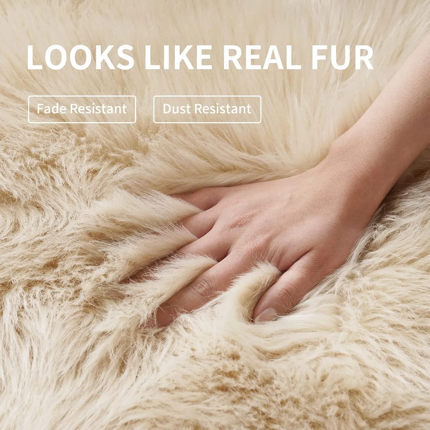 Small Faux Fur Rug 2x4 ft Ultra Soft Sheepskin Rug Chair Sofa Cover Seat Pad, Beige Fluffy Shag Rug for Bedroom Nursery Kids Room, Luxury Shaggy Rug Fuzzy Plush Floor Carpets