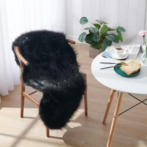 Small Faux Fur Rug, 2x4 ft Ultra Soft Sheepskin Rug Chair Sofa Cover Seat Pad, Black Fluffy Shag Rug for Bedroom Nursery Kids Room, Luxury Shaggy Rug Fuzzy Plush Floor Carpets, Cute Dorm Home Decor