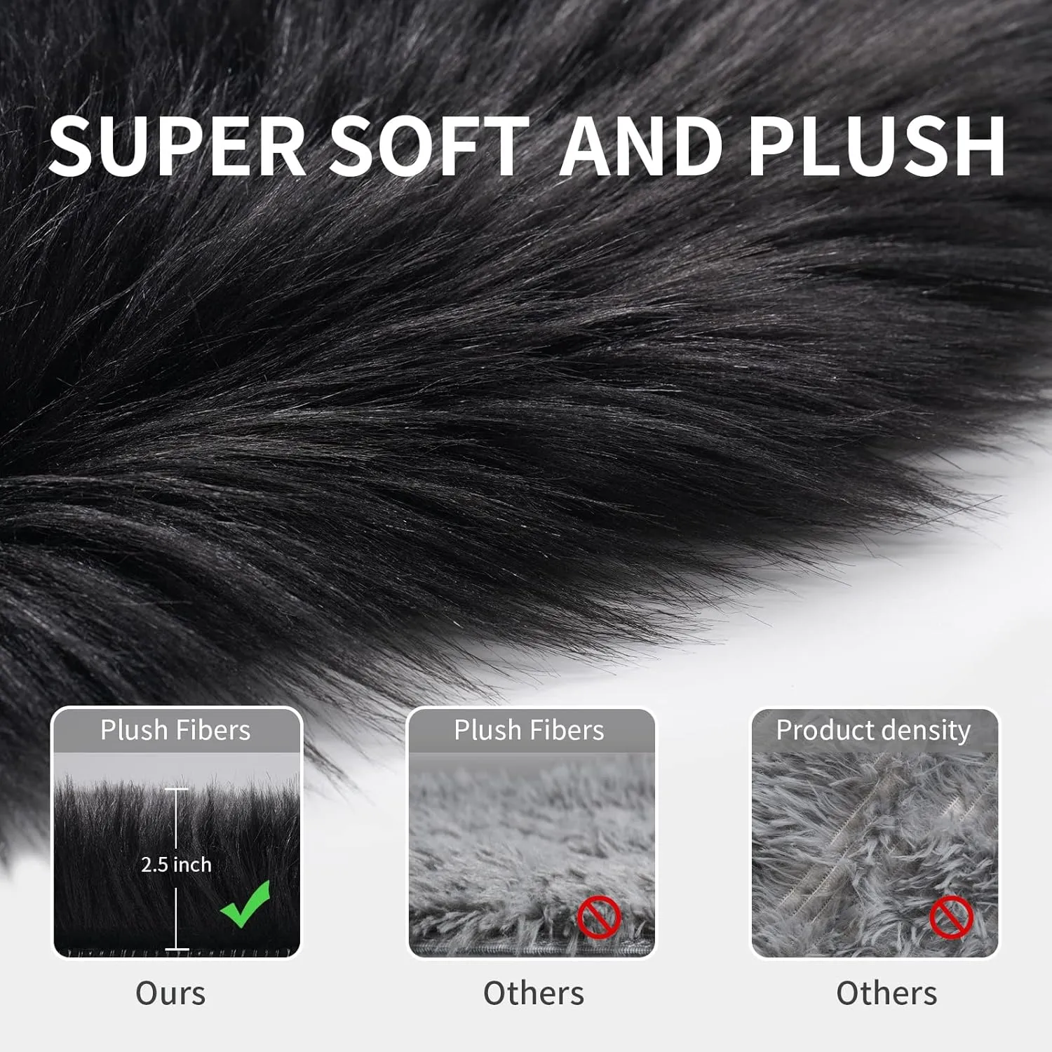 Small Faux Fur Rug, 2x4 ft Ultra Soft Sheepskin Rug Chair Sofa Cover Seat Pad, Black Fluffy Shag Rug for Bedroom Nursery Kids Room, Luxury Shaggy Rug Fuzzy Plush Floor Carpets, Cute Dorm Home Decor