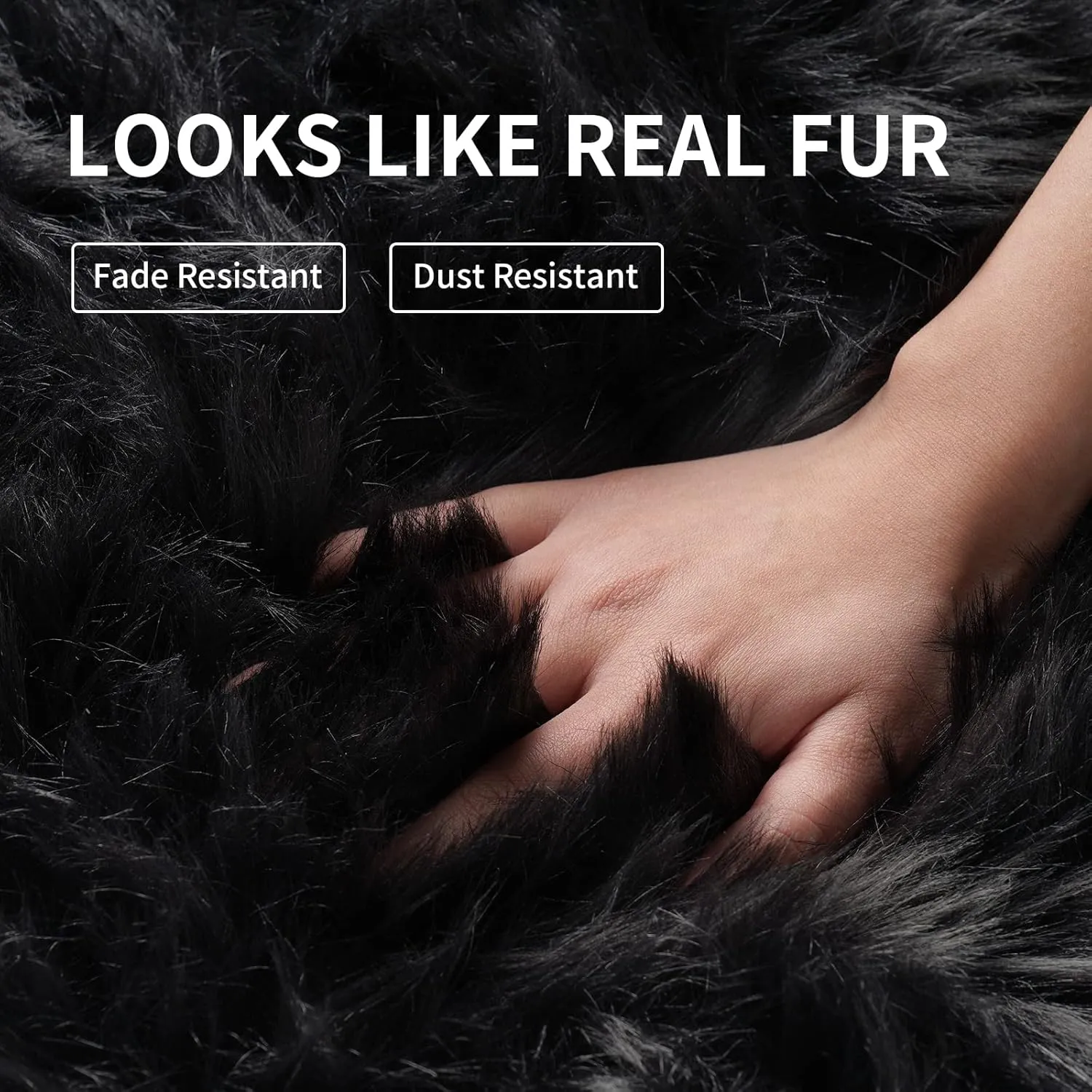 Small Faux Fur Rug, 2x4 ft Ultra Soft Sheepskin Rug Chair Sofa Cover Seat Pad, Black Fluffy Shag Rug for Bedroom Nursery Kids Room, Luxury Shaggy Rug Fuzzy Plush Floor Carpets, Cute Dorm Home Decor