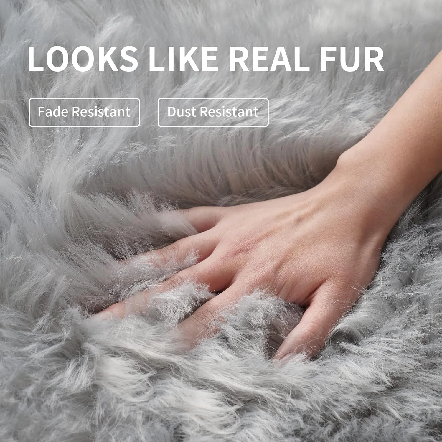 Small Faux Fur Rug, 2x4 ft Ultra Soft Sheepskin Rug Chair Sofa Cover Seat Pad, Grey Fluffy Shag Rug for Bedroom Nursery Kids Room, Gray Shaggy Rug Fuzzy Plush Floor Carpets, Cute Dorm Home Decor