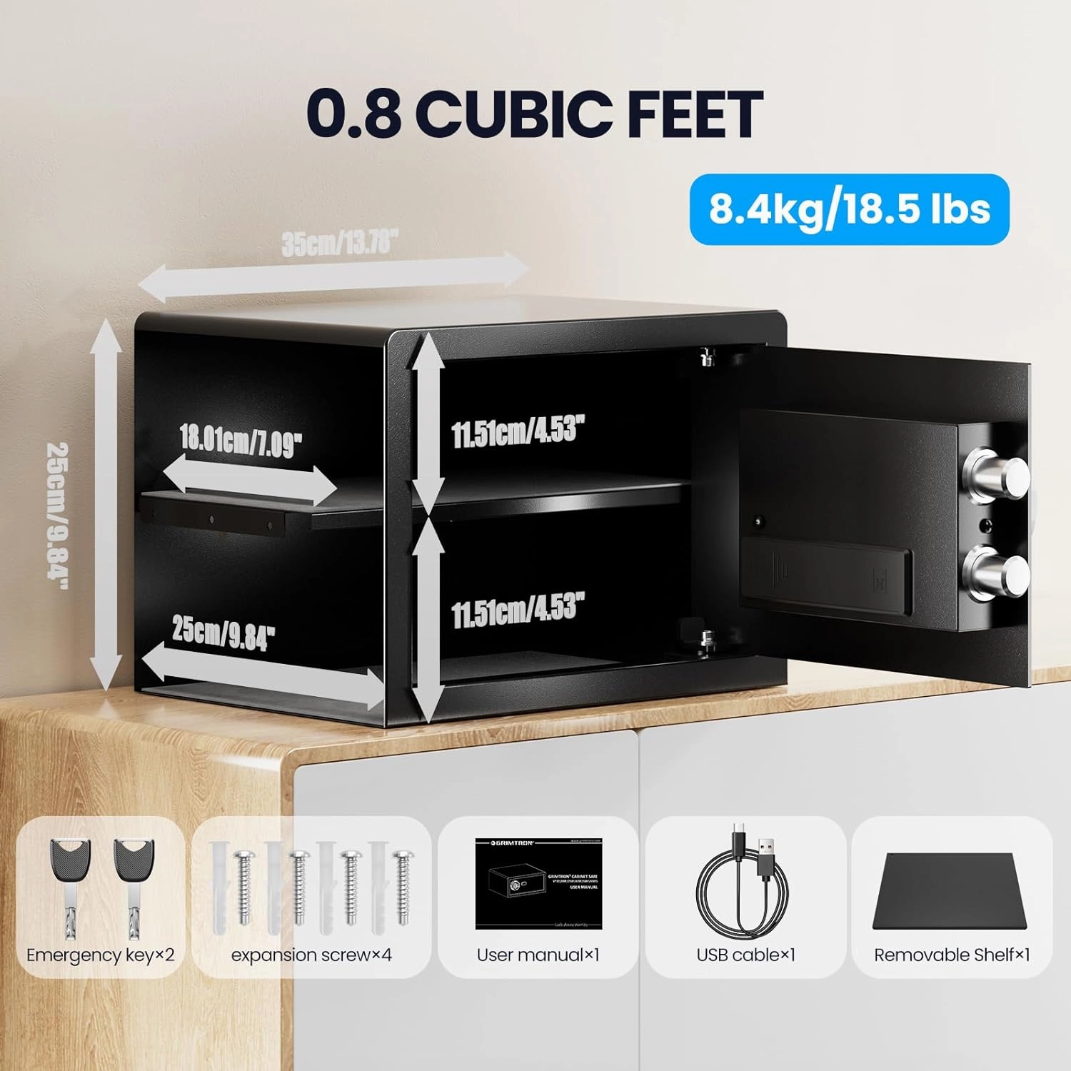 Smart Biometric Safe - (0.80 cu. ft.) Fingerprint Lock Box with Silent Mode, Backlit Keypad and LED Light, Small Caja Fuerte with Anti-Rust and Anti-Theft
