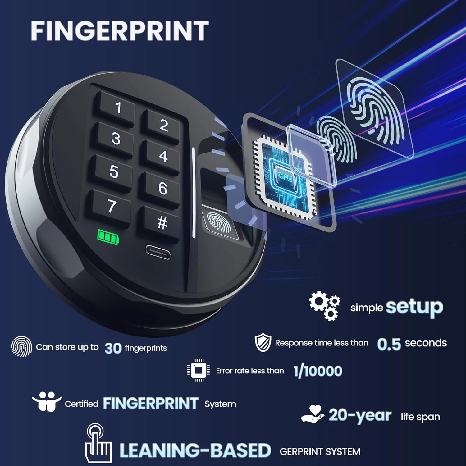 Smart Biometric Safe - (0.80 cu. ft.) Fingerprint Lock Box with Silent Mode, Backlit Keypad and LED Light, Small Caja Fuerte with Anti-Rust and Anti-Theft