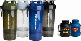 Smartshake Fitness Bundle – 4-Pack 800ml Shaker Bottles   Batman & Superman Whey2Go Storage Funnels | Leakproof | BPA-Free