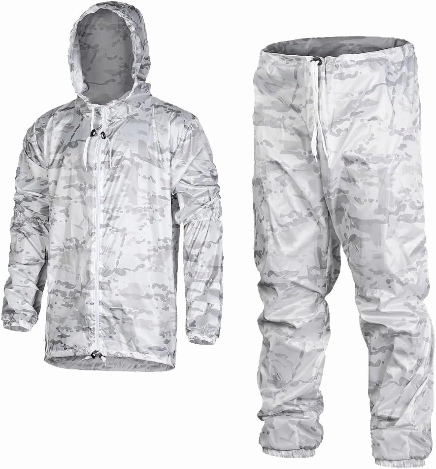 Snow white Multicam Alpine winter camo suit. Hunting camouflage suit. Winter masking set.