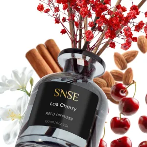 SNSE Los Cherry with Flowers Reed Diffuser Set | 3.38 oz Scent Fragrance Oil Diffuser for Bedroom, Bathroom, Home Décor and Gift, Decorative Air Fresheners with Sticks