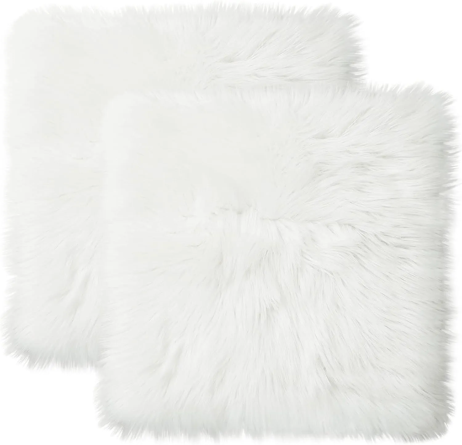Softlife Square Faux Fur Sheepskin Chair Cover Seat Cushion Pad Super Soft Area Rugs for Living Bedroom Sofa (1.6ft x 1.6ft, White, pack of 2)
