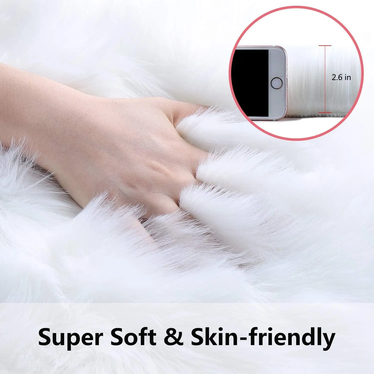 Softlife Square Faux Fur Sheepskin Chair Cover Seat Cushion Pad Super Soft Area Rugs for Living Bedroom Sofa (1.6ft x 1.6ft, White, pack of 2)