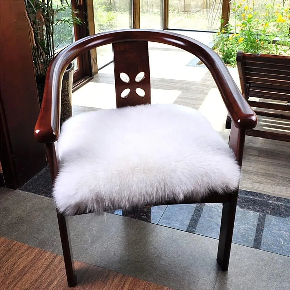 Softlife Square Faux Fur Sheepskin Chair Cover Seat Cushion Pad Super Soft Area Rugs for Living Bedroom Sofa (1.6ft x 1.6ft, White, pack of 2)