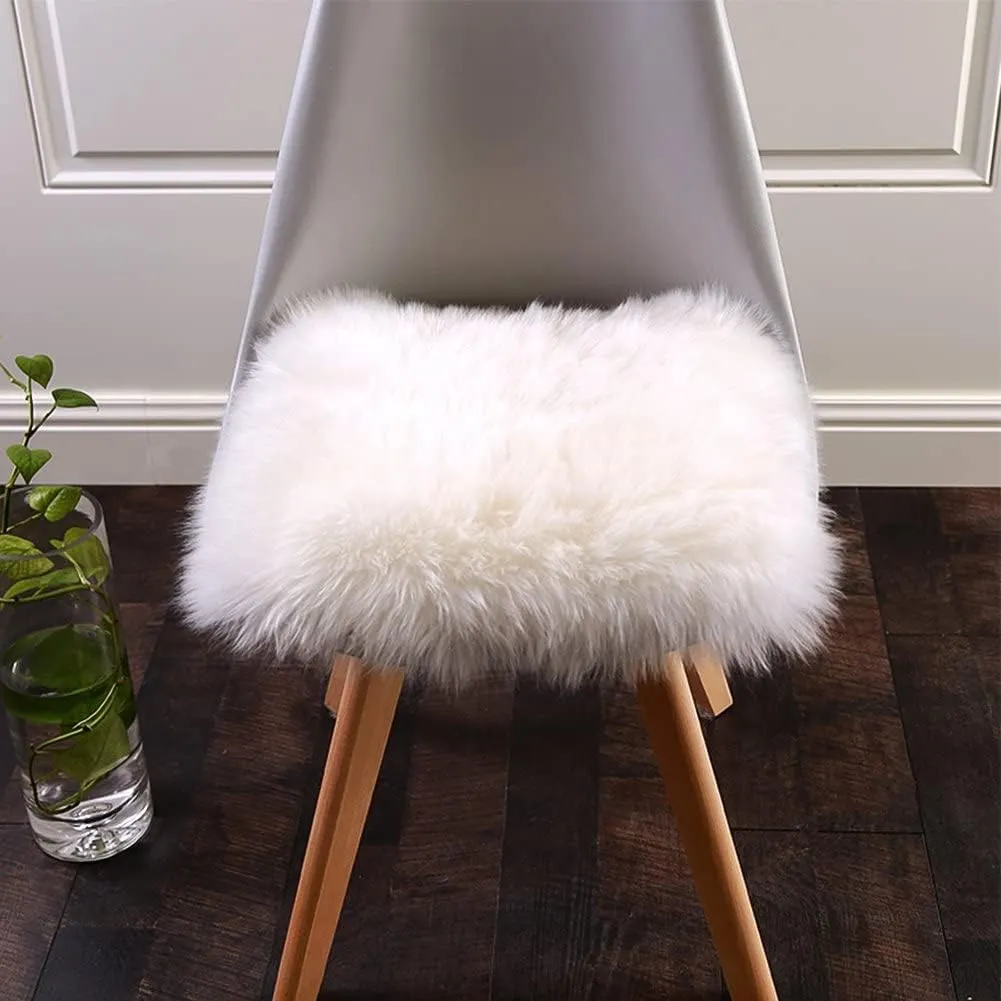 Softlife Square Faux Fur Sheepskin Chair Cover Seat Cushion Pad Super Soft Area Rugs for Living Bedroom Sofa (1.6ft x 1.6ft, White, pack of 2)