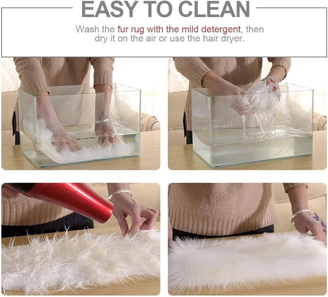 Softlife Square Faux Fur Sheepskin Chair Cover Seat Cushion Pad Super Soft Area Rugs for Living Bedroom Sofa (1.6ft x 1.6ft, White, pack of 2)