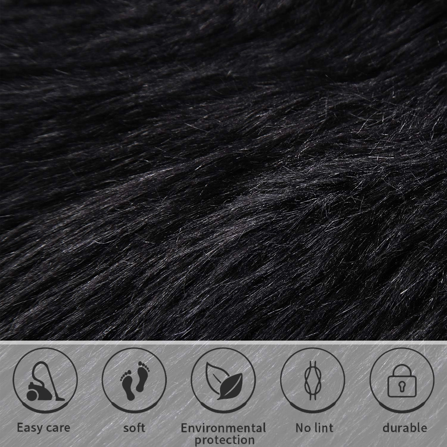 Softlife Black Faux Fur Sheepskin Chair Cover Seats Cushion Pad Super Soft Area Rugs for Living Bedroom Sofa Dorm (1.6ft x 1.6ft)