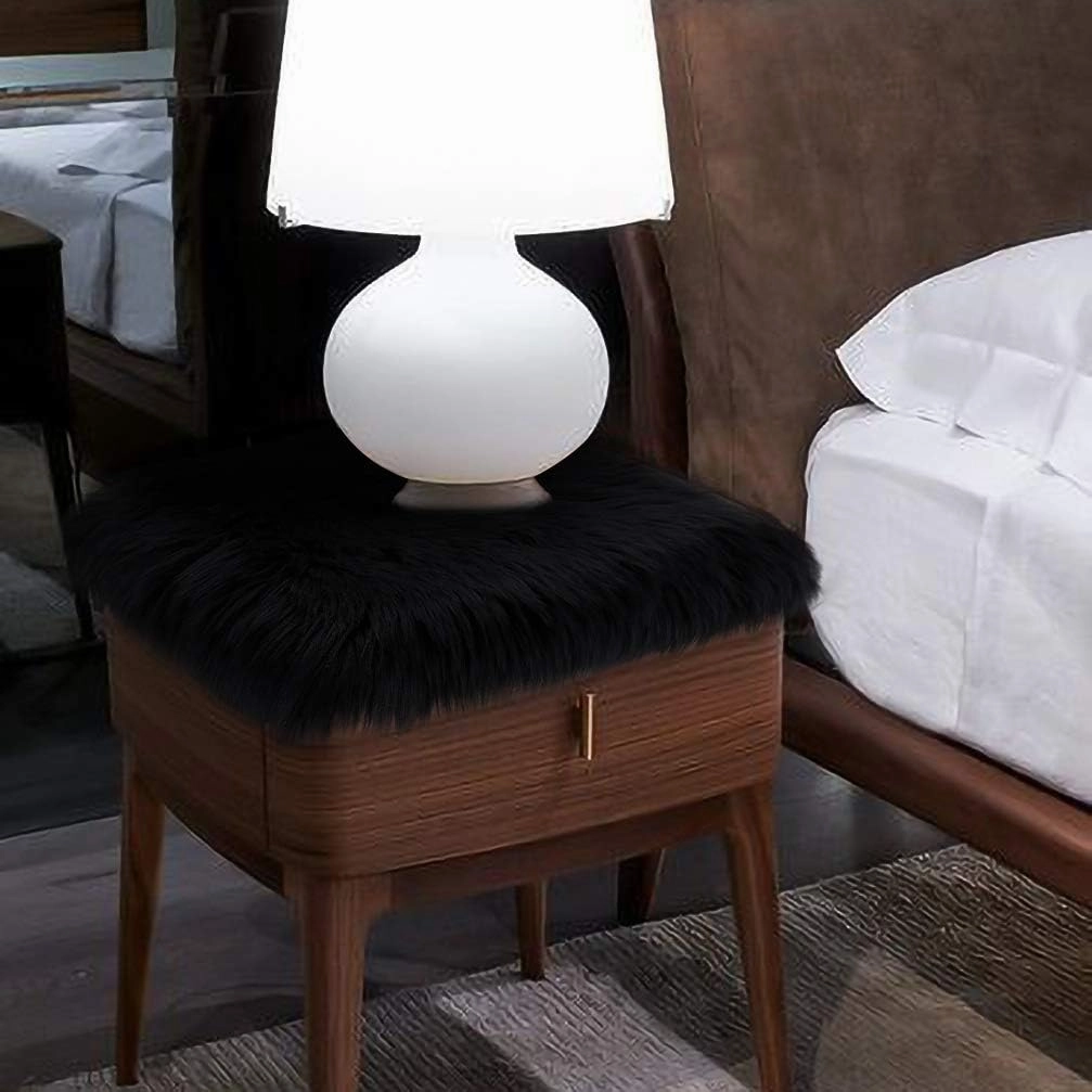 Softlife Black Faux Fur Sheepskin Chair Cover Seats Cushion Pad Super Soft Area Rugs for Living Bedroom Sofa Dorm (1.6ft x 1.6ft)