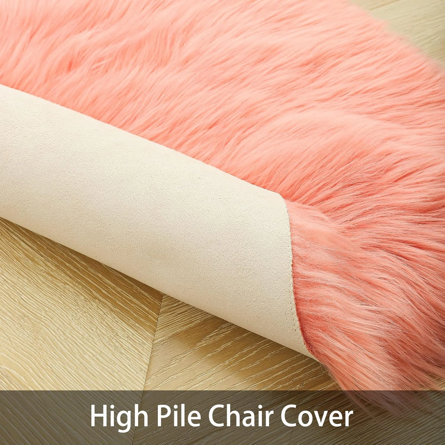 Softlife Square Faux Fur Sheepskin Chair Cover Seat Cushion Pad Super Soft Area Rugs for Living Bedroom Sofa (1.6ft x 1.6ft, Coral) 1 pack